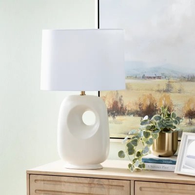 27" White Ceramic Table Lamp With a Hole