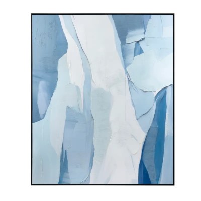 71" x 59" Blue and White Framed Abstract Canvas