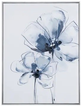 32" x 24" Blue Medium Flower Down Botanical Framed Canvas