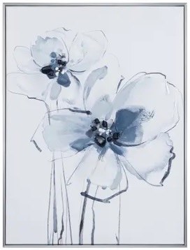 32" x 24" Blue Small Flower Up Botanical Framed Canvas