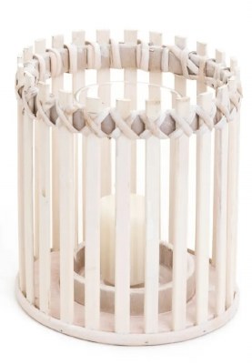 6" Round Whitewash Bamboo Slats Hurricane