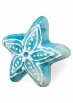 2" Blue Starfish Ceramic Drawer Pull