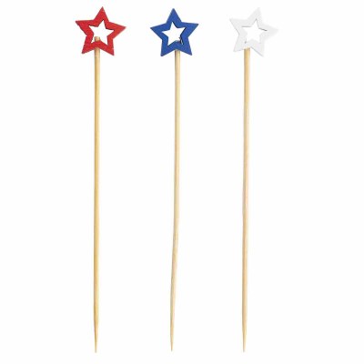 Pack of 100 4.5" Red, White, and Blue Star Picks
