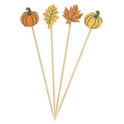 Pack of 100 4.5" Yellow and Orange Leaves and Pumpkins Picks