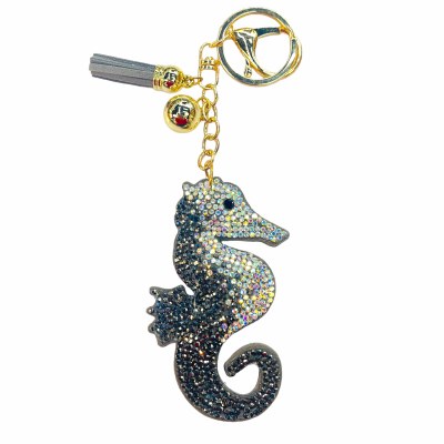 Black Seahorse Bling Keychain