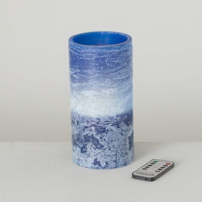 4" x 8" LED English Blue Wax Pillar Candle