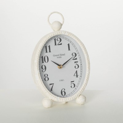 11" Distressed White Oval Sitting Clock