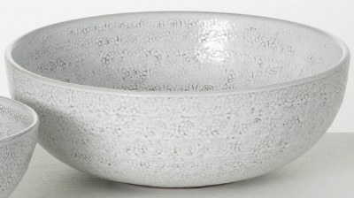 14" Round White Textured Ceramic Bowl
