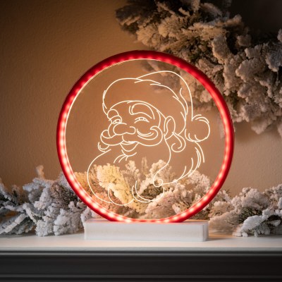 13" LED White Christmas Tree in a Red Ring Lit Decor