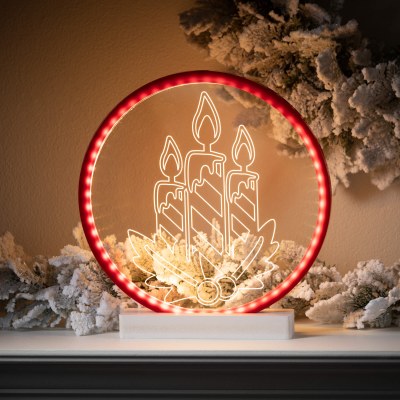 13" LED White Christmas Candle Trio in a Red Ring Lit Decor