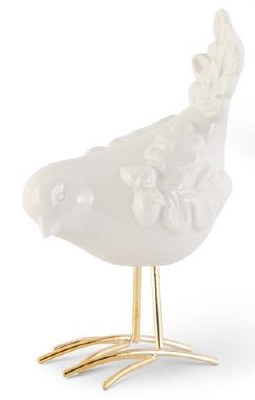 6" White Porcelain Bird With the Tail Up