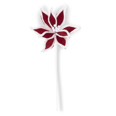 25" Faux Red and White Beaded Poinsettia Stem