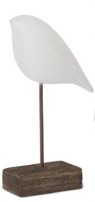 9" White Wood Bird With It's Head Up Coastal Statue
