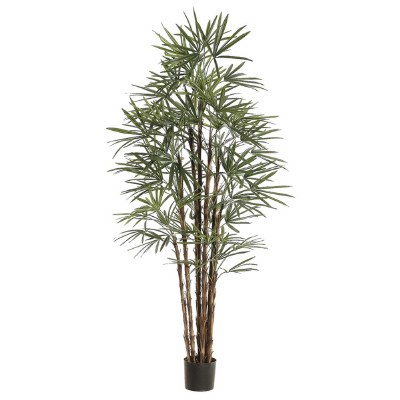 6.1' Faux Green Honey Rhapis Palm Tree in a Black Pot