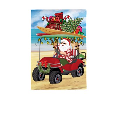 44" x 28" Santa Claus Riding in a Golf Cart Large Coastal Christmas House Flag