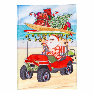 18" x 13" Santa Claus Riding in a Golf Cart Mini Coastal Christmas Garden Flag