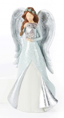 Blue Angel Holding a Rabbit Figurine