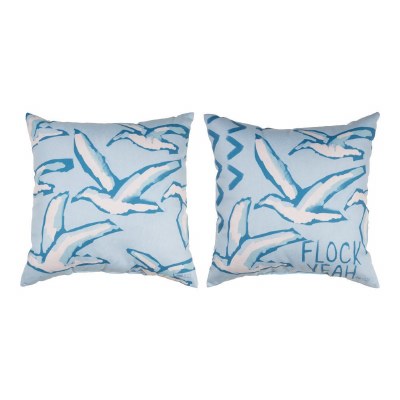 18" Sq "Flock Yeah" Bird Flock Coastal Decorative Indoor/Outdoor Pillow