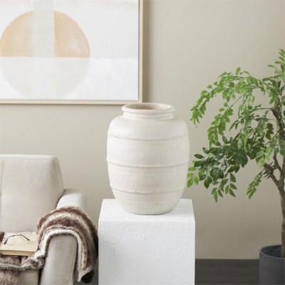 18" Cream Twist Trim Ceramic Twist Vase