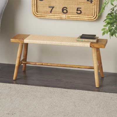40" Natural Wood and Rope Bench