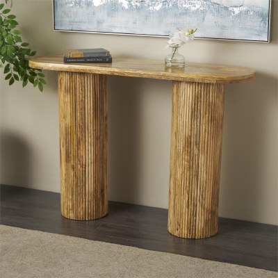 47" Brown Ribbed Column Console Table