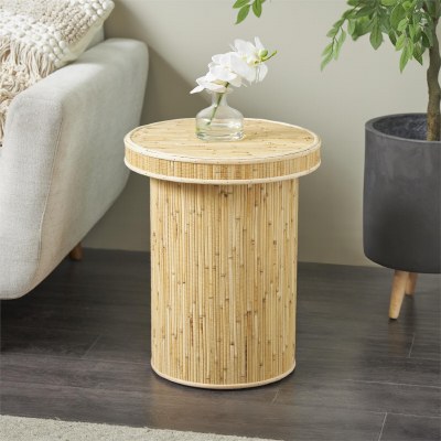 16" Round Natural Wood Strips End Table