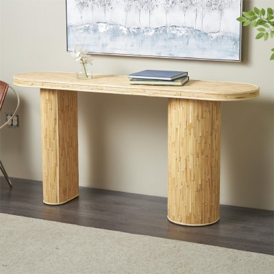 64" Natural Wood Strips Console Table