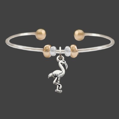 Silver and Gold Toned Flamingo Dangling Cuff Bracelet