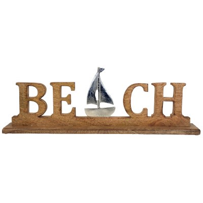 22" Brown and Silver "Beach" With a Sailboat Sign