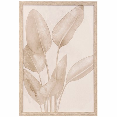 38" x 26" Taupe Tropical Leaves 1 Gel Textured Framed Coastal Print