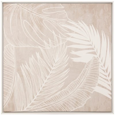 30" Sq Beige Tropical Leaves 1 Framed Coastal Canvas