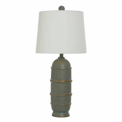 30" Green and Distressed Gold Column Table Lamp