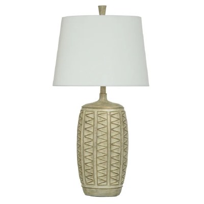 33" Beige and Gold Zig Zag Pattern Table Lamp