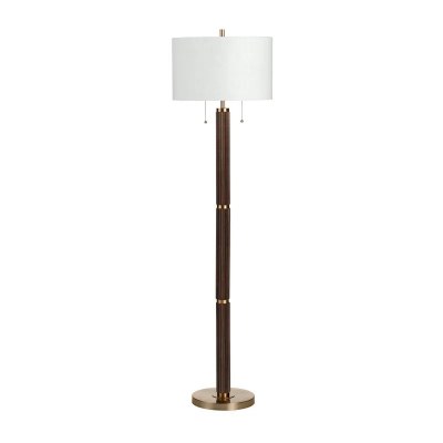 64" Brown and Distressed Bronze Wood Column Two Pull Floor Lamp