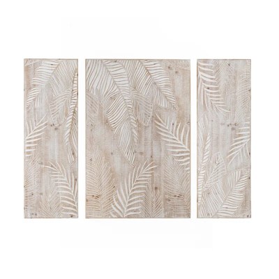Set of Three 47" x 63" Whitewashed Wood Palm Fronds Coastal Wall Panels