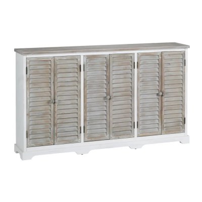 63" Distressed White Three Door Credenza