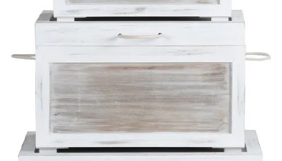 24" Distressed Beige and White Coastal Storage Trunk