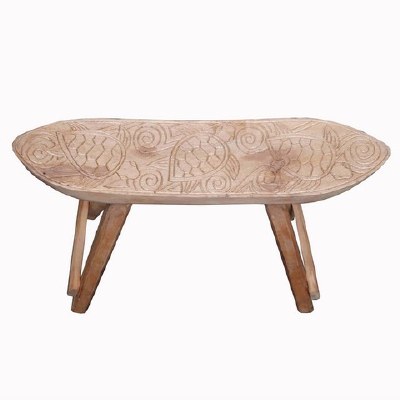 27" Natural Carved Sea Turtles Coastal Wood Bench