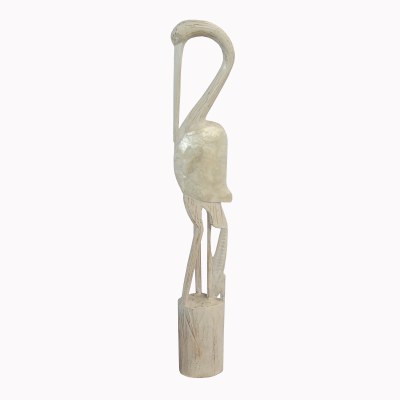 40" Distressed White Coastal Wood Heron Statue