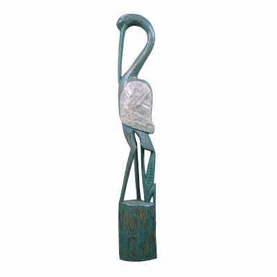 32" Aqua Coastal Wood Heron Statue