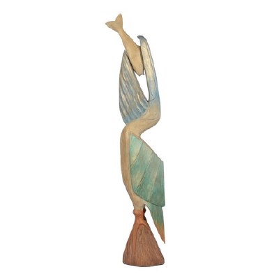 40" Multipastel Coastal Wood Pelican With a Fish Statue