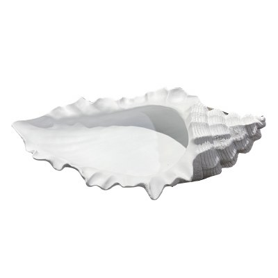 29" White Coastal Polyresin Decorative Seashell Bowl