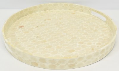 20" Round White Dots Capiz Tray
