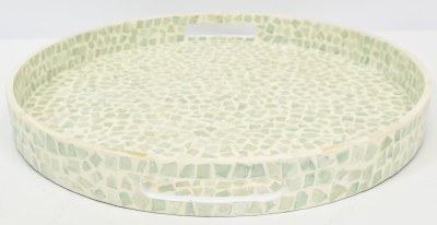 18" Round Green Squares Capiz Decorative Tray