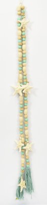 75" Blue Wood Beads and Starfish Coastal Table Garland