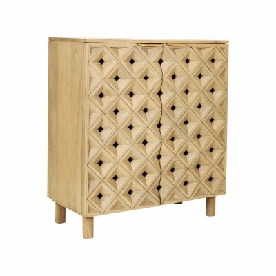 35" Natural Mango Wood Two Diamond Pattern Doors Cabinet