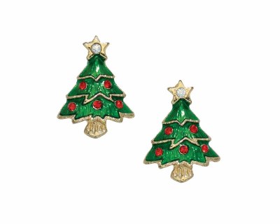Gold Toned Christmas Trees With Polystone Crystals Earrings
