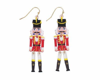 Gold Toned Dancing Nutcracker Christmas Earrings