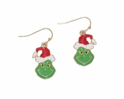 Gold Toned Grinch Christmas Earrings