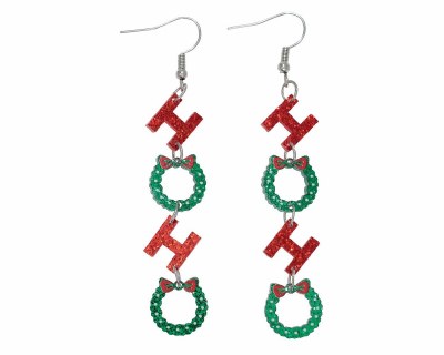 Silver Toned "Ho Ho" Christmas Earrings